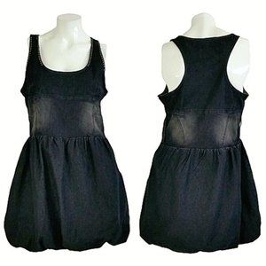 Soho Babe Faded Black Denim Stud Trim Bubble Dress